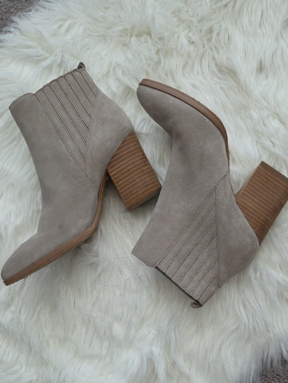 Marc Fisher Taupe Suede Stacked Heel Ankle Booties